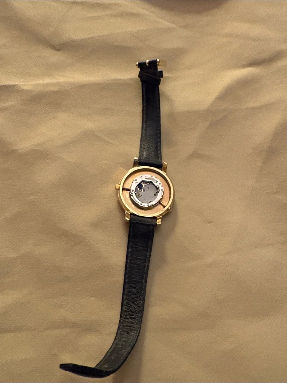 Classic Womens Gold Case Watch with Black Leather Strap